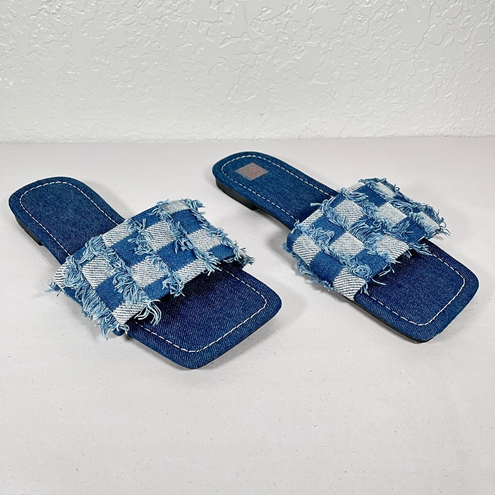 2 Pair Of Slide Sandals Denim & Orange - Picture 3 of 13